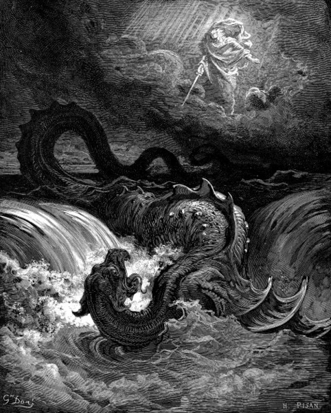 Ik kon helaas geen afbeelding van de Bijbelse beschrijfing van de Leviathan vinden.